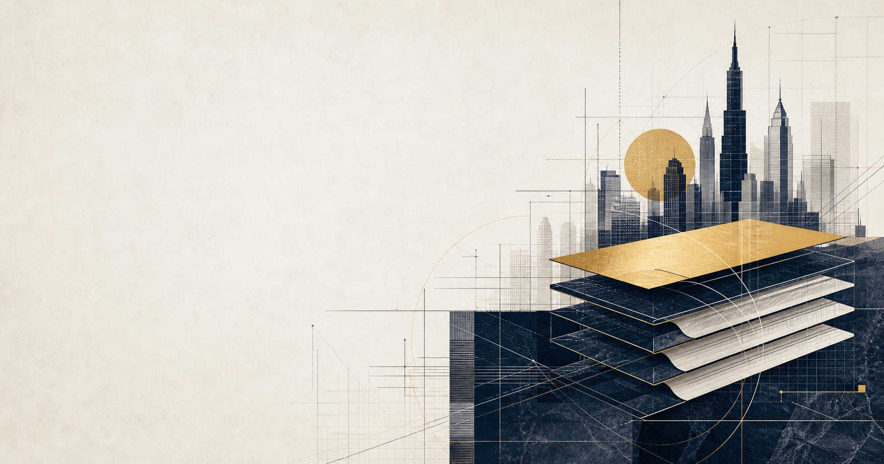 Abstract capital stack and New York skyline illustration